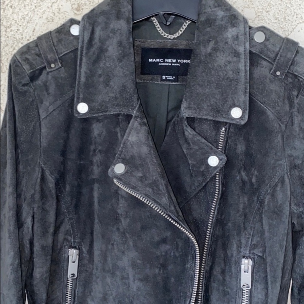 Andrew Marc Sabrina Suede Moto Jacket Sizes S & M Charcoal Grey Rare & Sold Out - Picture 8 of 8